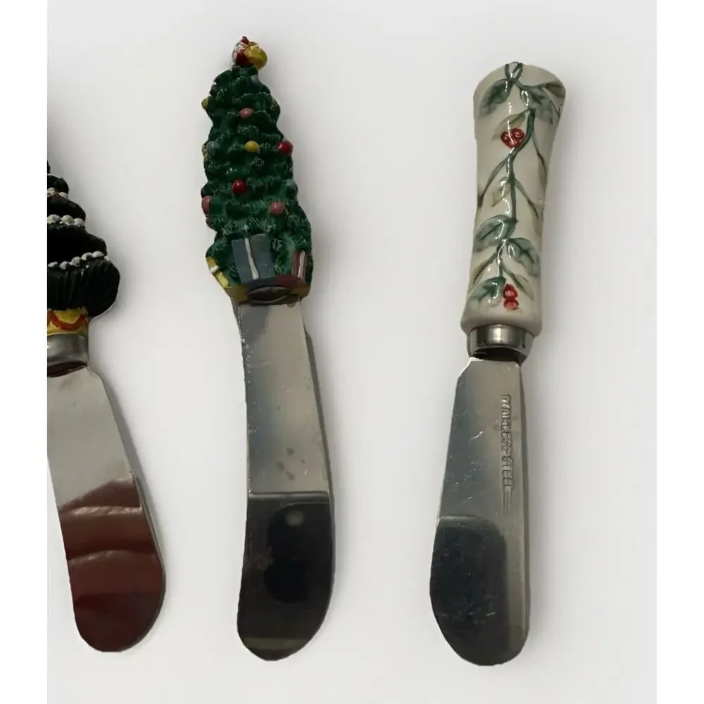 Boston Warehouse Christmas Resin Handle Cheese Spreaders Set of 6 Santa Snowman
